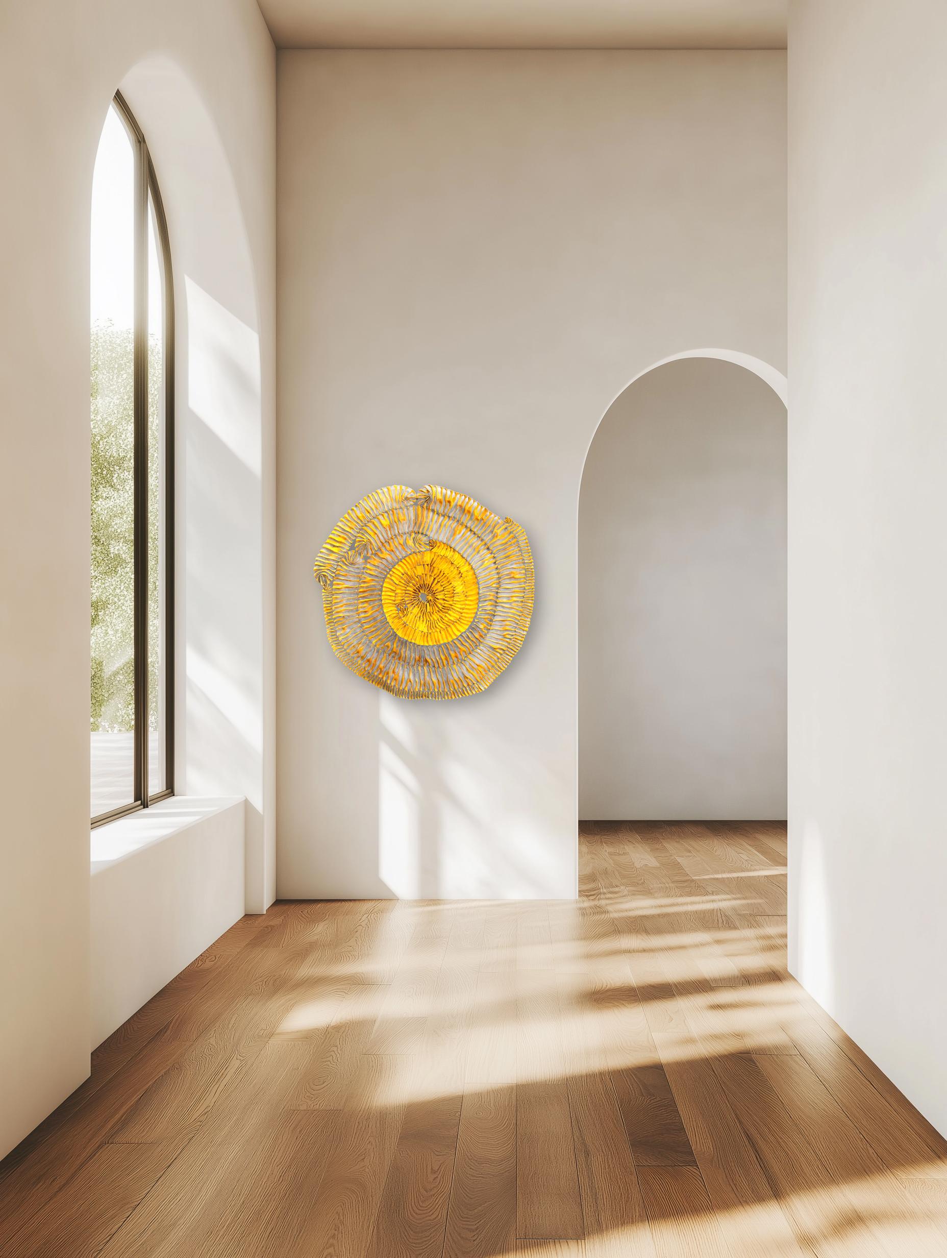 Sujoon Marigold  - Vibrant Yellow Sculptural Original Three-Dimensional Wall Art For Sale 2