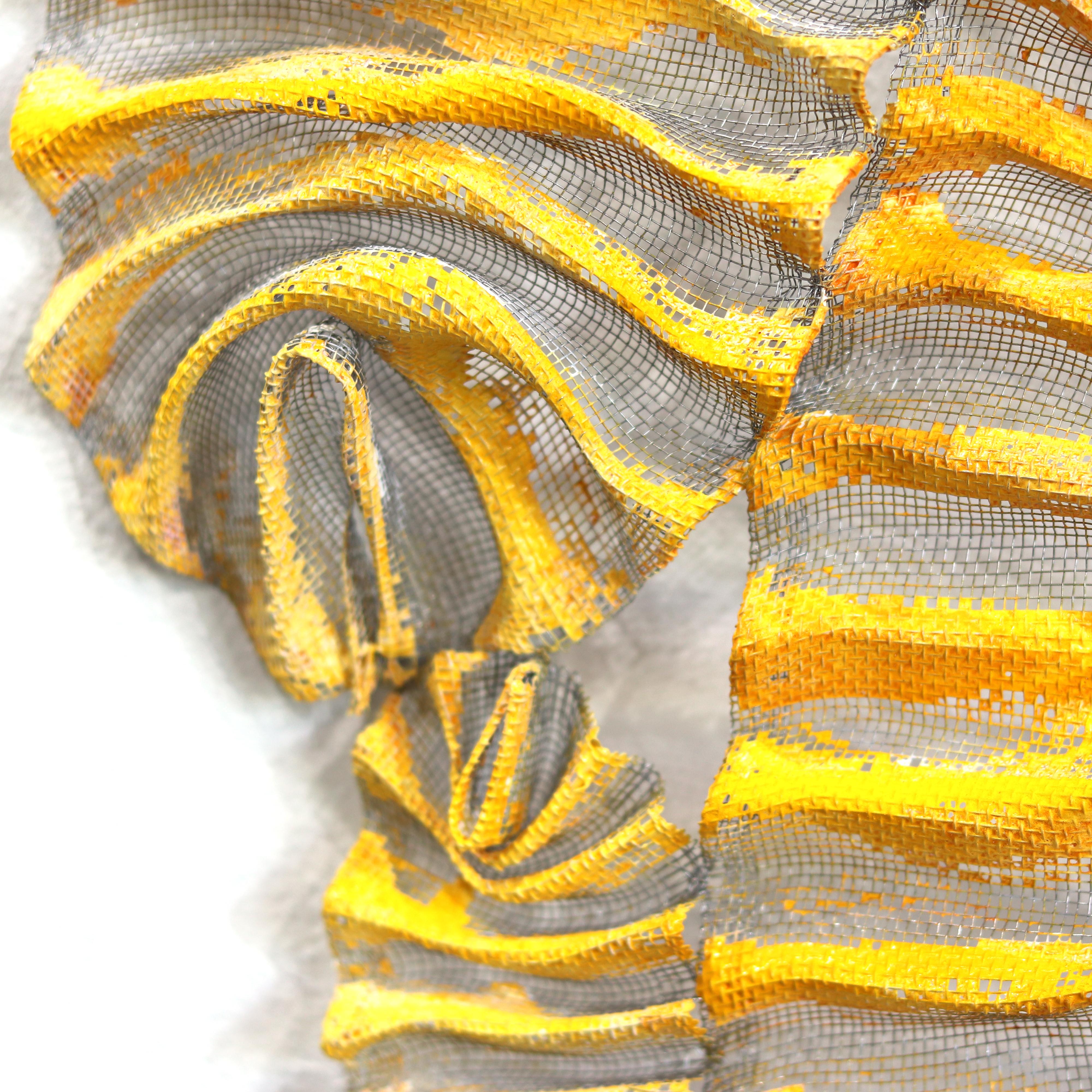 Sujoon Marigold  - Vibrant Yellow Sculptural Original Three-Dimensional Wall Art For Sale 3