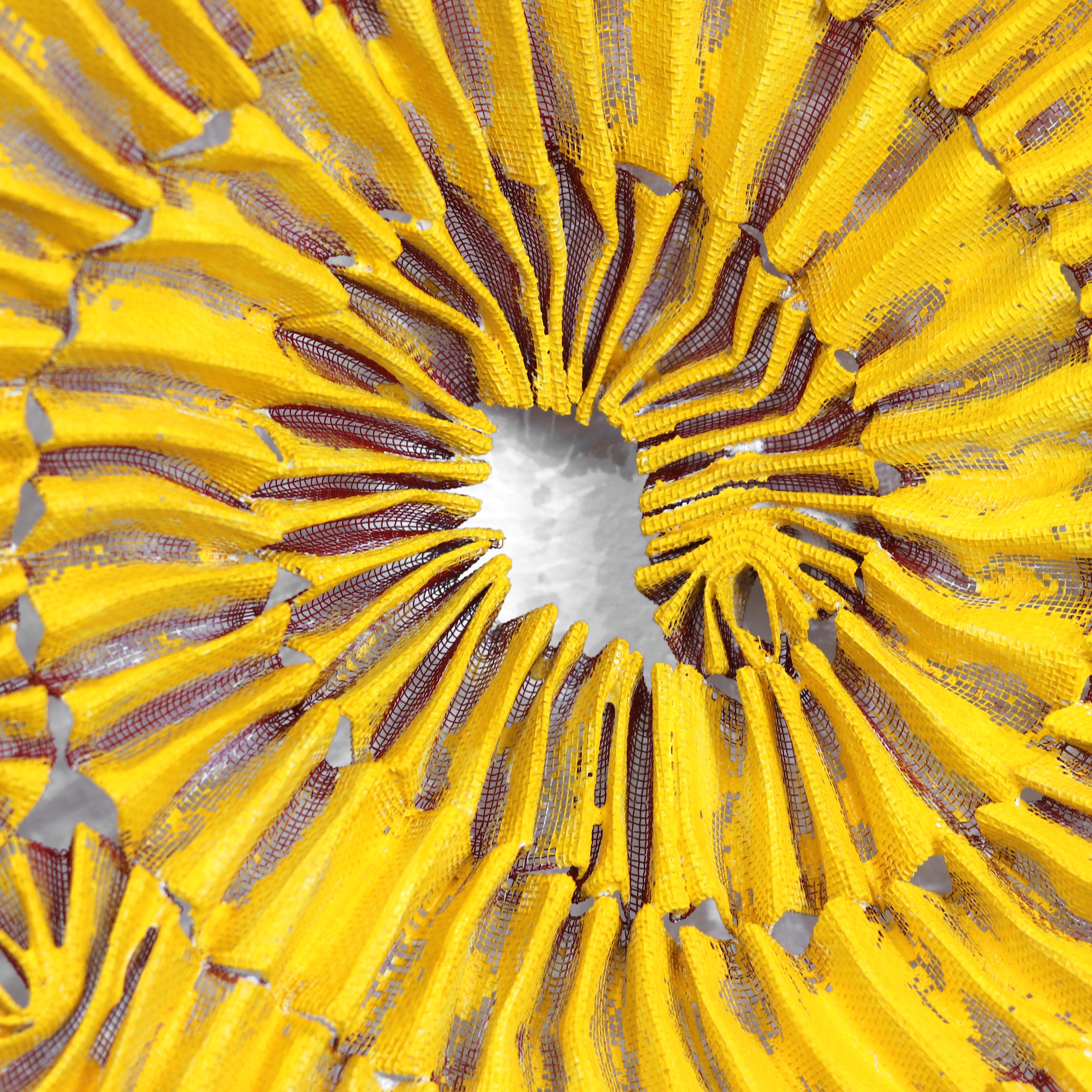 Sujoon Marigold  - Vibrant Yellow Sculptural Original Three-Dimensional Wall Art For Sale 4