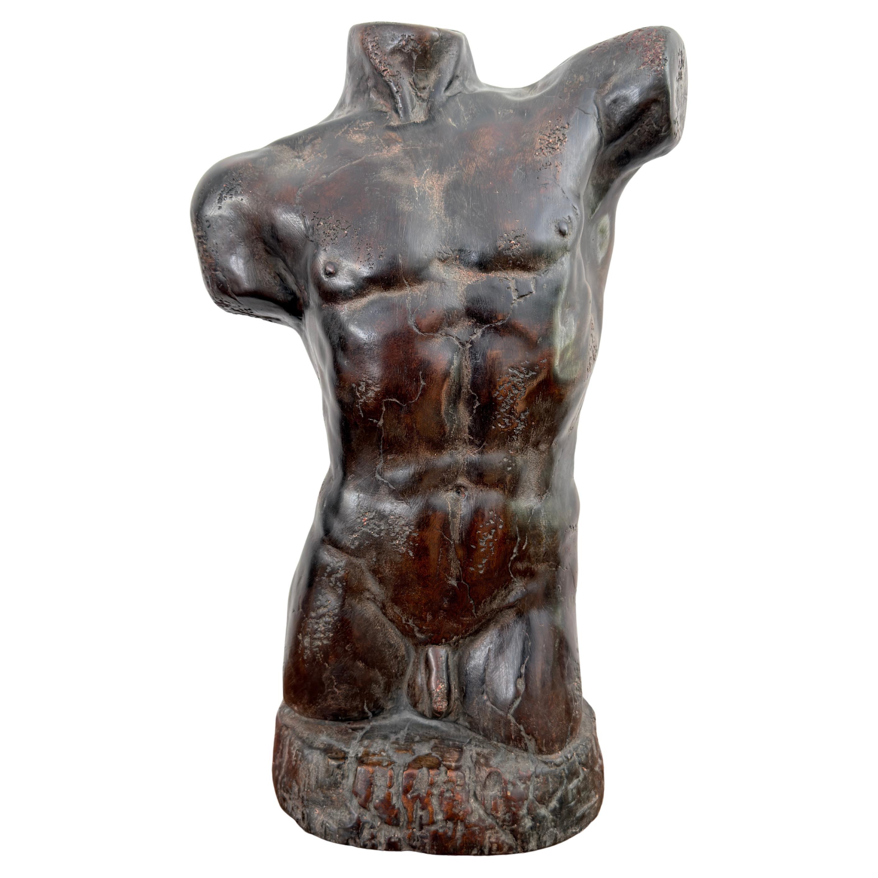 Attila Tivadar Nude Male Torso Bust Cast Stone Sculpture
