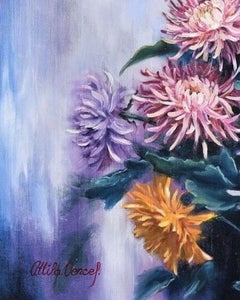 Chrysanthème, peinture, huile sur toile