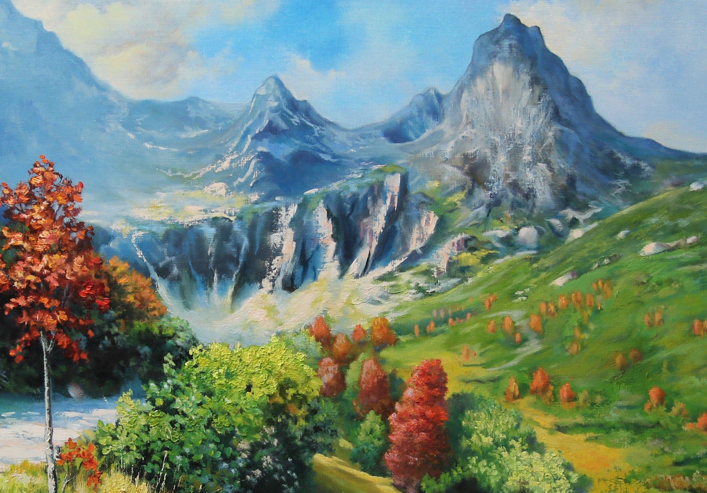 Mountain landscape, Painting, Oil on Canvas For Sale 1