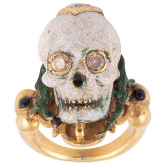 Vintage Attilio Codognato Renaissance Style Enamel Diamond Gold Skull Lizard Ring