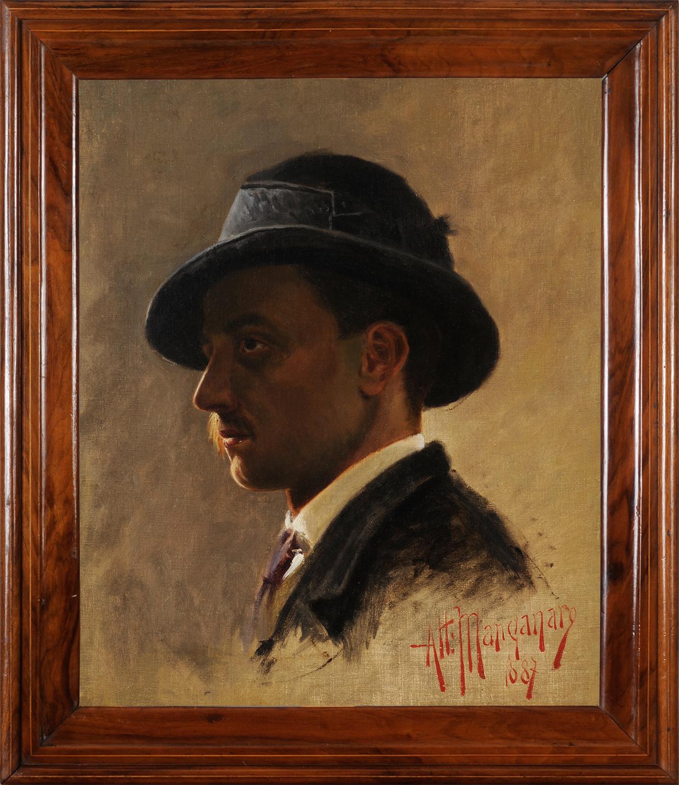 Attilio Manganaro (c.1865-c.1890) - Portrait of Gabriele d’Annunzio in 1887 For Sale 1