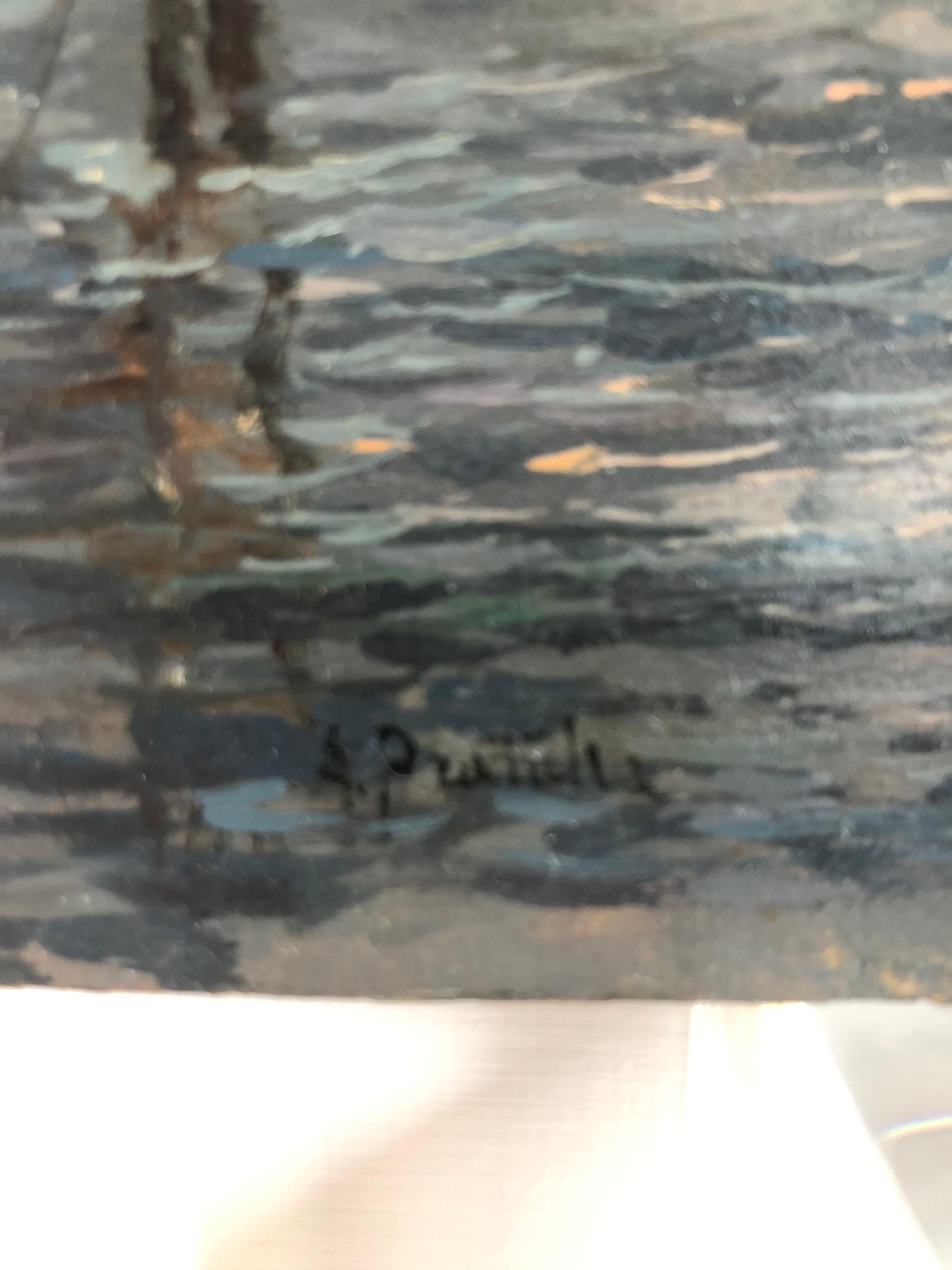 Attilio Pratella Rectangular Oil on Panel Italian Marine Landscape 2