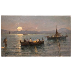 Attilio Pratella Olio rettangolare su pannello Paesaggio marino italiano