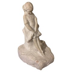 Girl in White Marble Italian 1920's Art Deco Sculpture by Prendoni Attilio