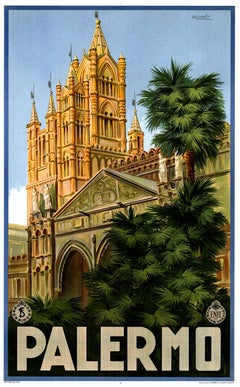 Original Palermo Sicily Original Vintage Poster — Attilio Ravaglia  linen-back