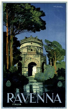 Original Ravenna Italia ENIT stone lithograph vintage travel poster linen-backd