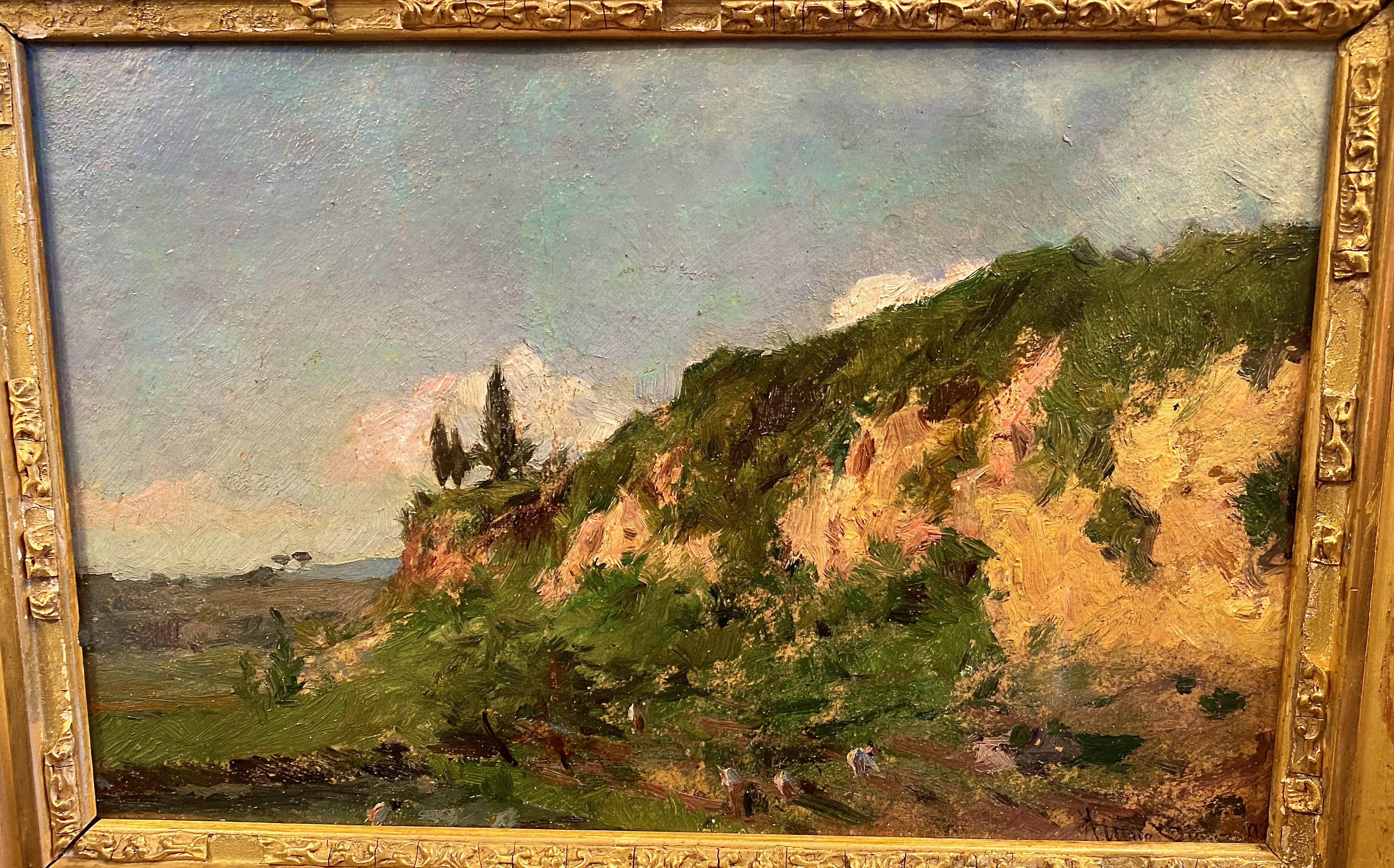 Hand-Painted Attilio Simonetti Landscape For Sale