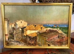 Attilio Simonetti Scena di villaggio, Olio su pannello