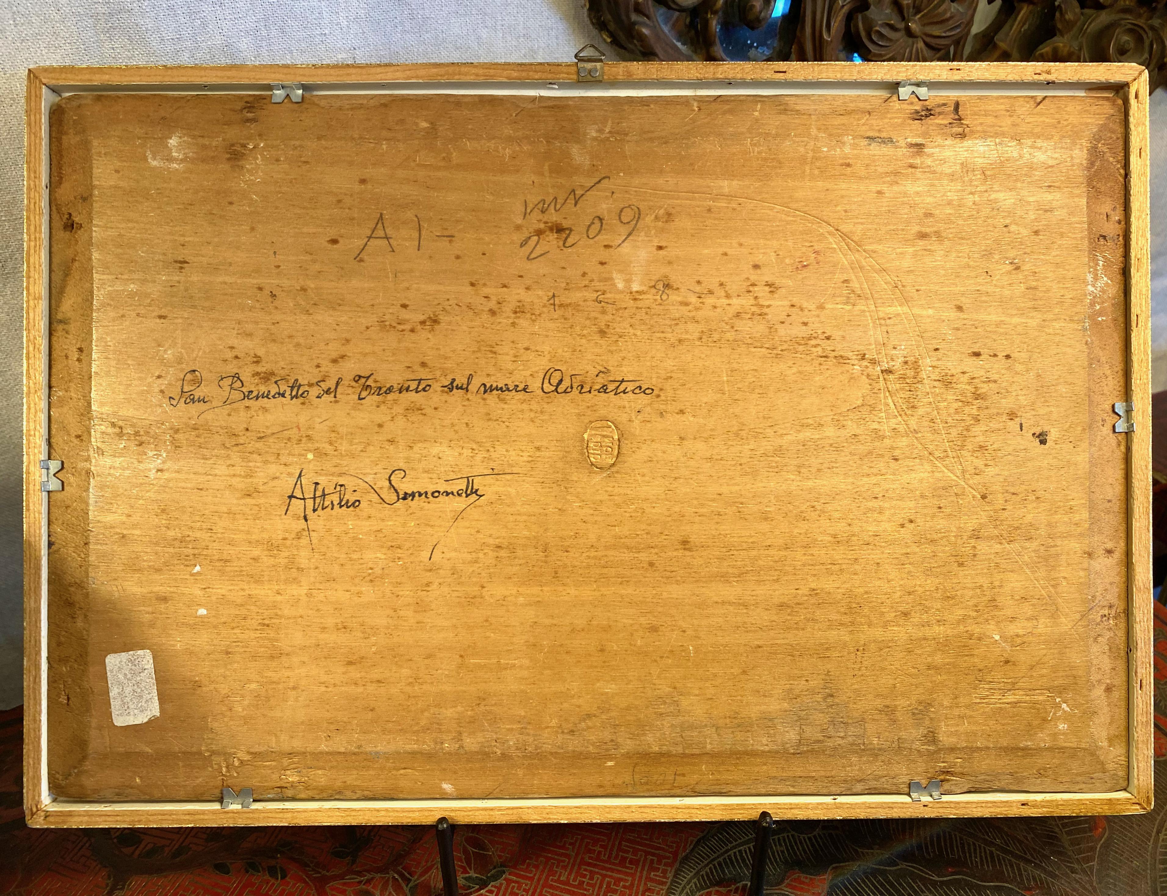 Attilio Simonetti Dorfszene, Ölgemälde auf Tafel im Zustand „Gut“ im Angebot in Pasadena, CA