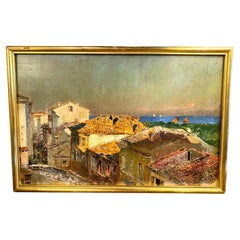 Antique Attilio Simonetti Village Scene, Oil On Panel