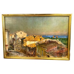 Attilio Simonetti Scena di villaggio, Olio su pannello