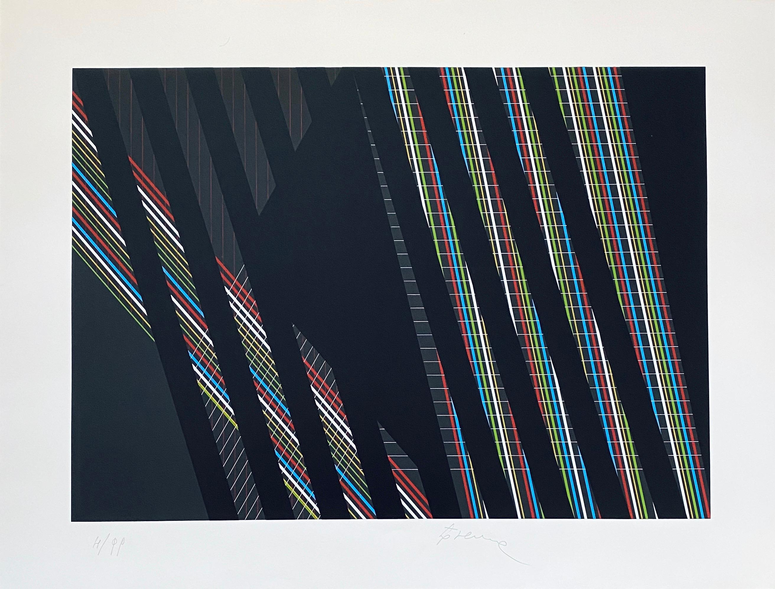 *imagen con descripción no incluida con la litografía. 

Attilio Taverna, nacido en 1945. Artista abstracto geométrico italiano conocido por su pintura y sus litografías y serigrafías.

Exposiciones
1971 - Fundación E. Duse - Asolo - Italia
1973 -