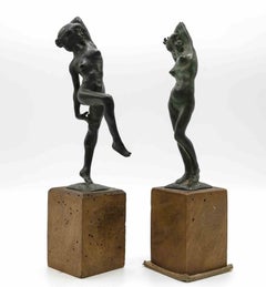 Girls - Pair of Bronze Sculptures by Attilio Torresini - Early 20th Century