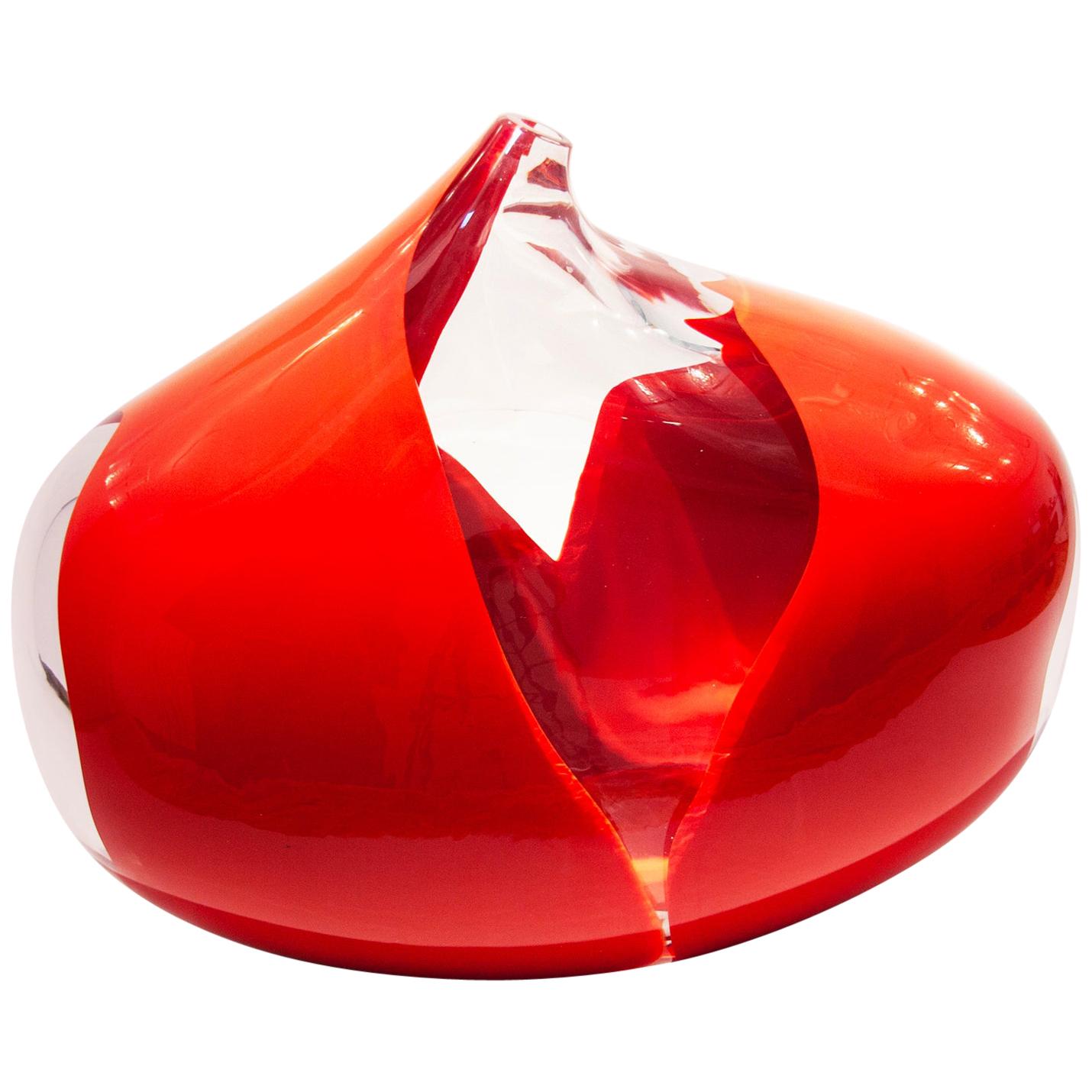 Attimo Hand Blown Murano Glass Red Vase designed by Hannes Peer, Ermes Glass For Sale