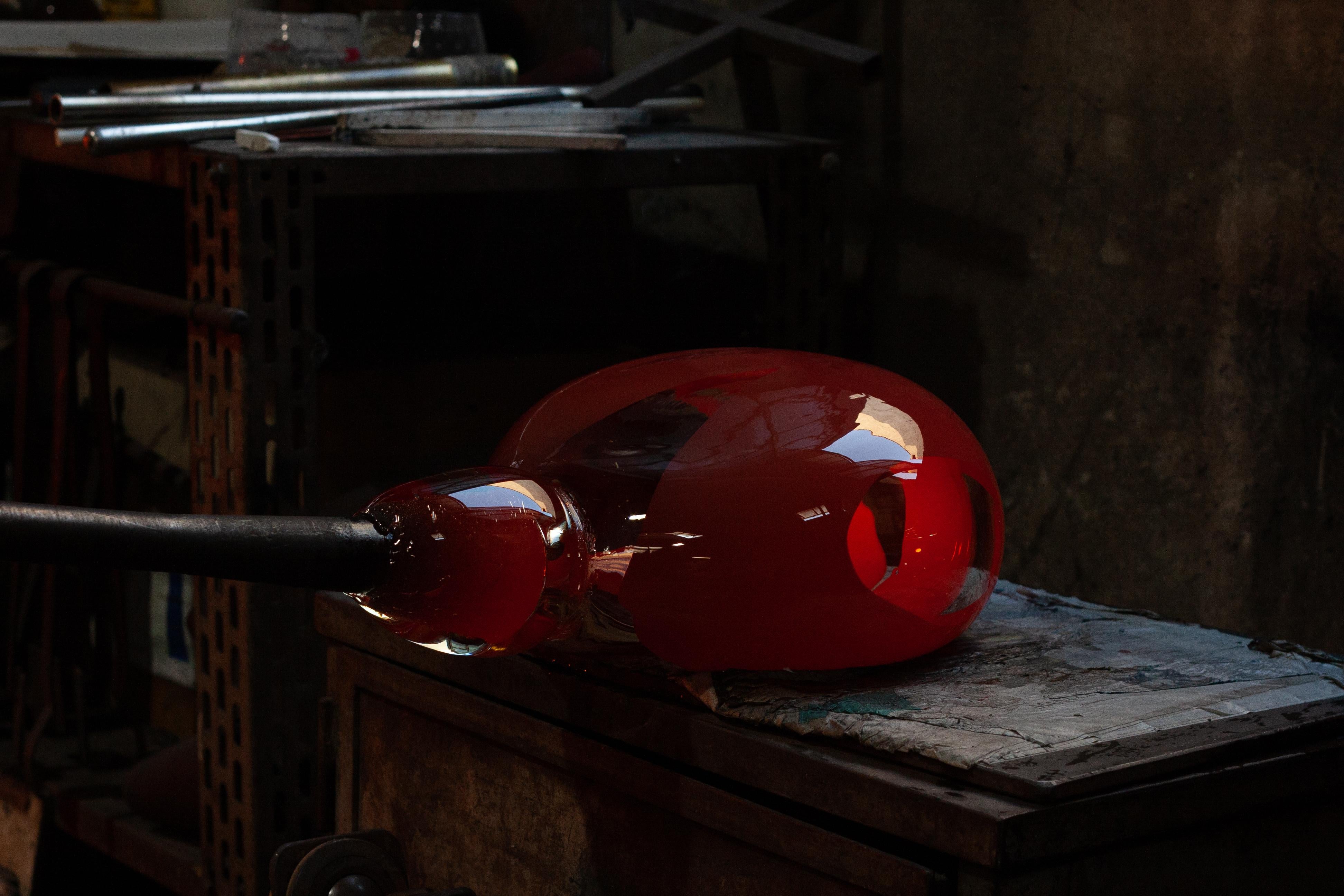 Attimo Hand Blown Murano Glass Red Vase designed by Hannes Peer, Ermes Glass For Sale 8
