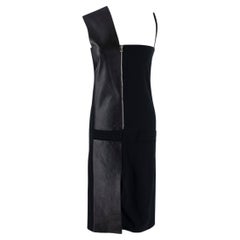 Atto Black Crepe & Leather Asymmetric Zip Up Dress - US 4