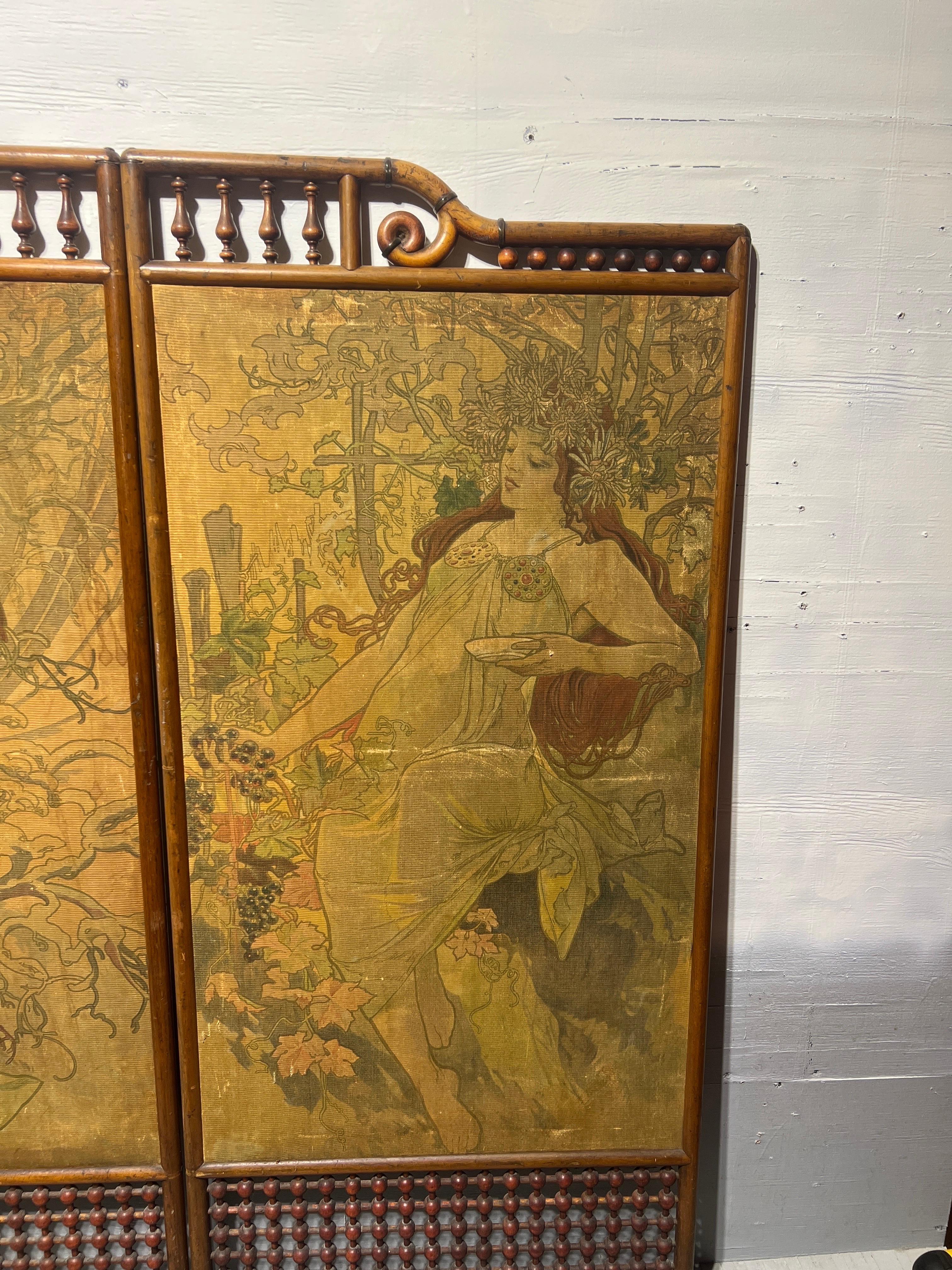 Attr Alphonse Mucha (Czech, 1860-1939), Art Nouveau “Four Seasons” Floor Screen For Sale 2