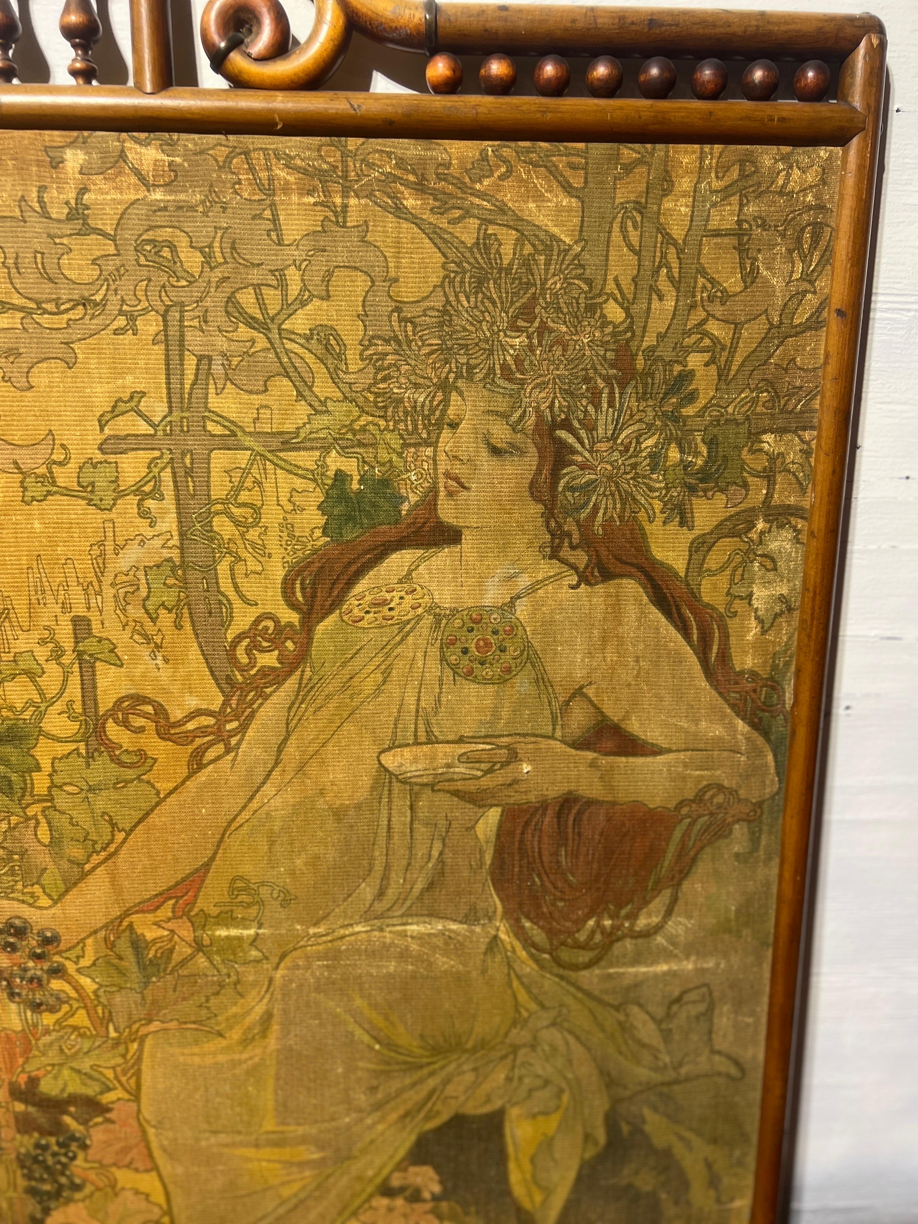 Attr Alphonse Mucha (Czech, 1860-1939), Art Nouveau “Four Seasons” Floor Screen For Sale 4