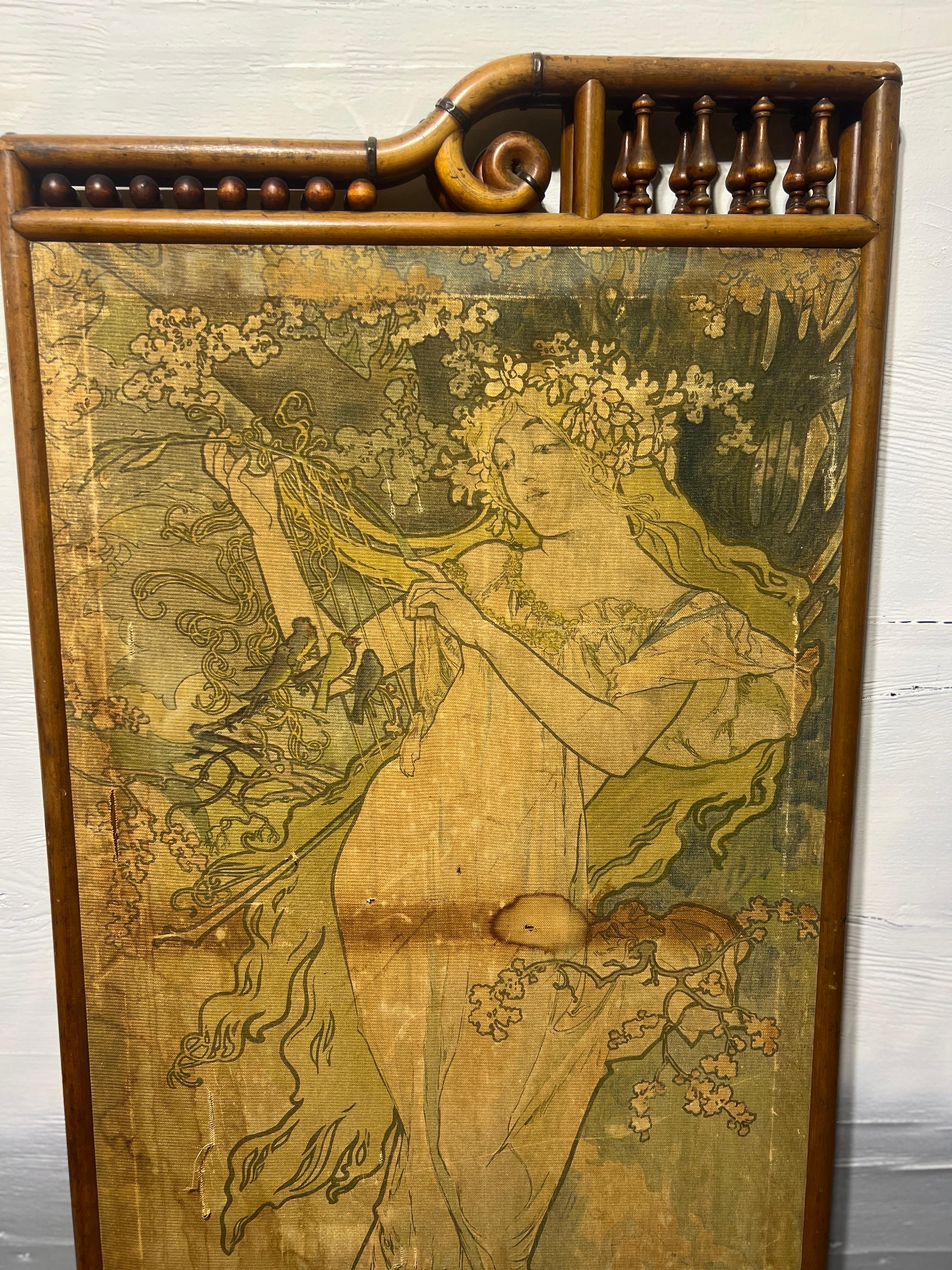 Attr Alphonse Mucha (Czech, 1860-1939), Art Nouveau “Four Seasons” Floor Screen For Sale 6