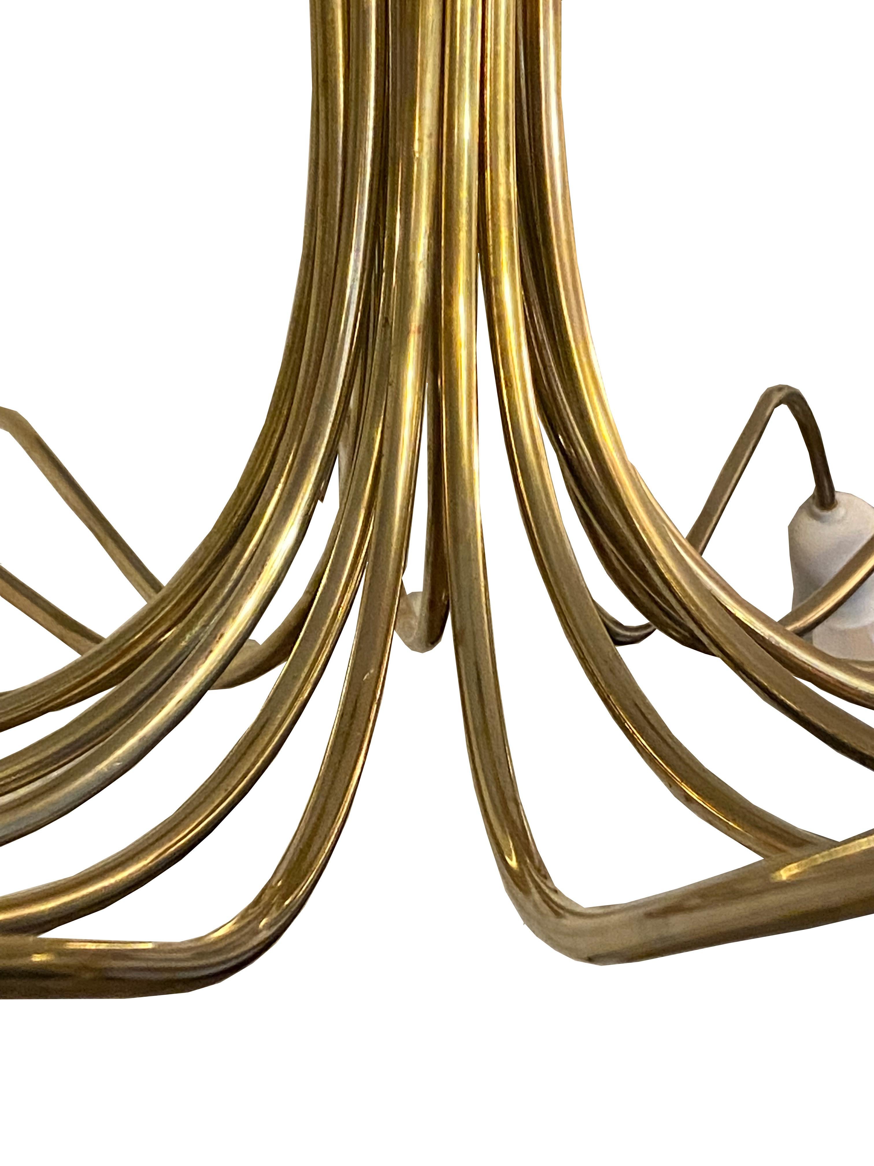 Mid-20th Century Attr Angelo Lelli for Arredoluce Sculptural Brass Chandelier, Italy 1960s