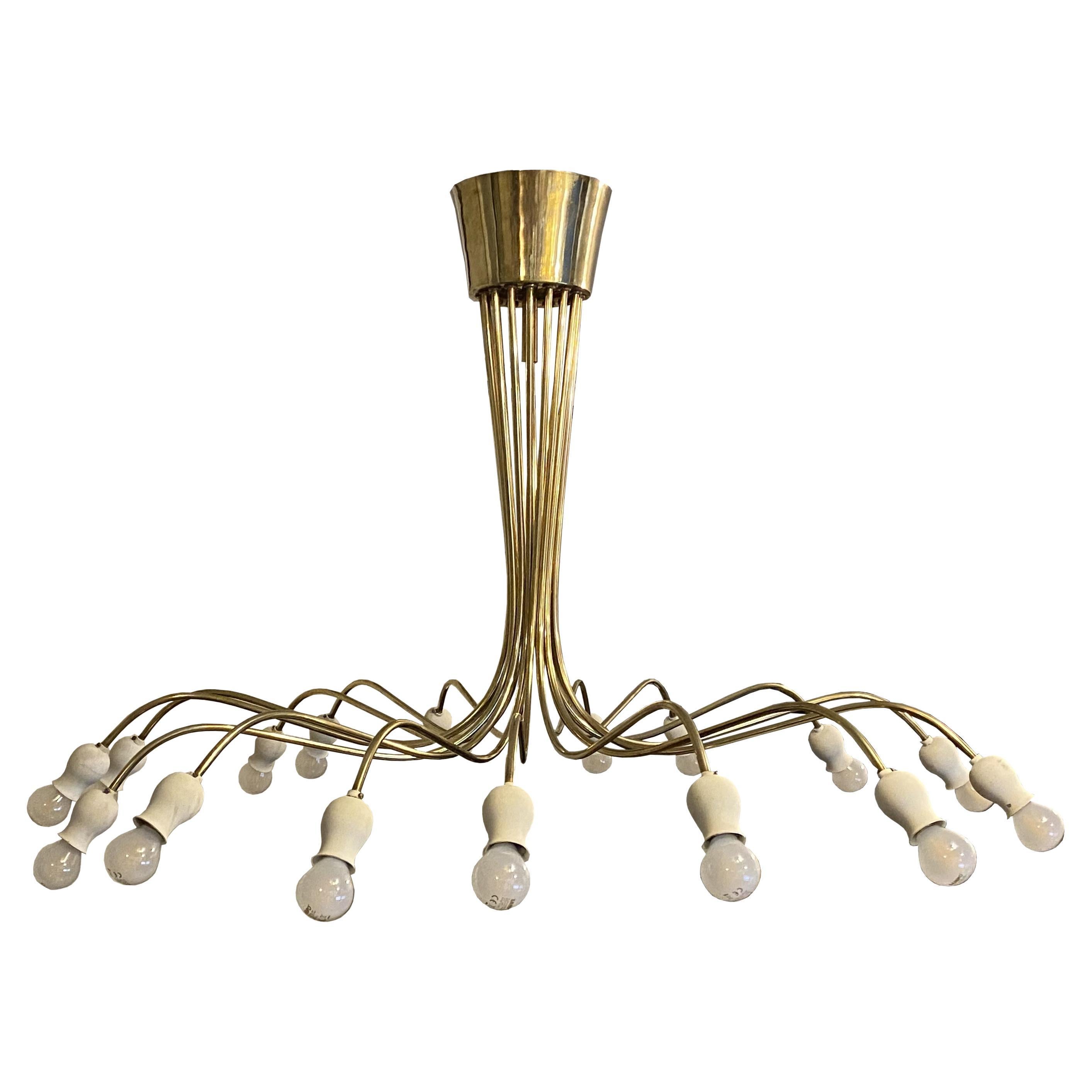 Attr Angelo Lelli for Arredoluce Sculptural Brass Chandelier, Italy 1960s