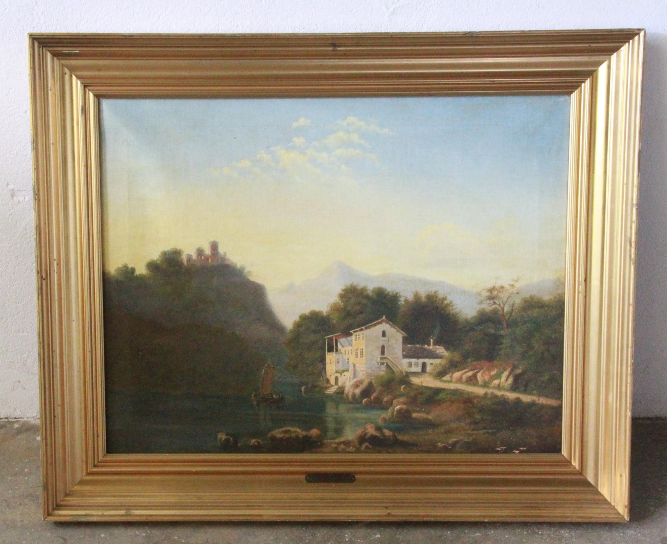 Vista del lago di Lucerna nelle Alpi svizzere
Probabilmente dell'artista August Wilhelm Boesen, con una data stimata al 1850. Olio su pannello. Richiede una leggera pulizia della superficie. Piccole screpolature.

Questo dipinto idilliaco e