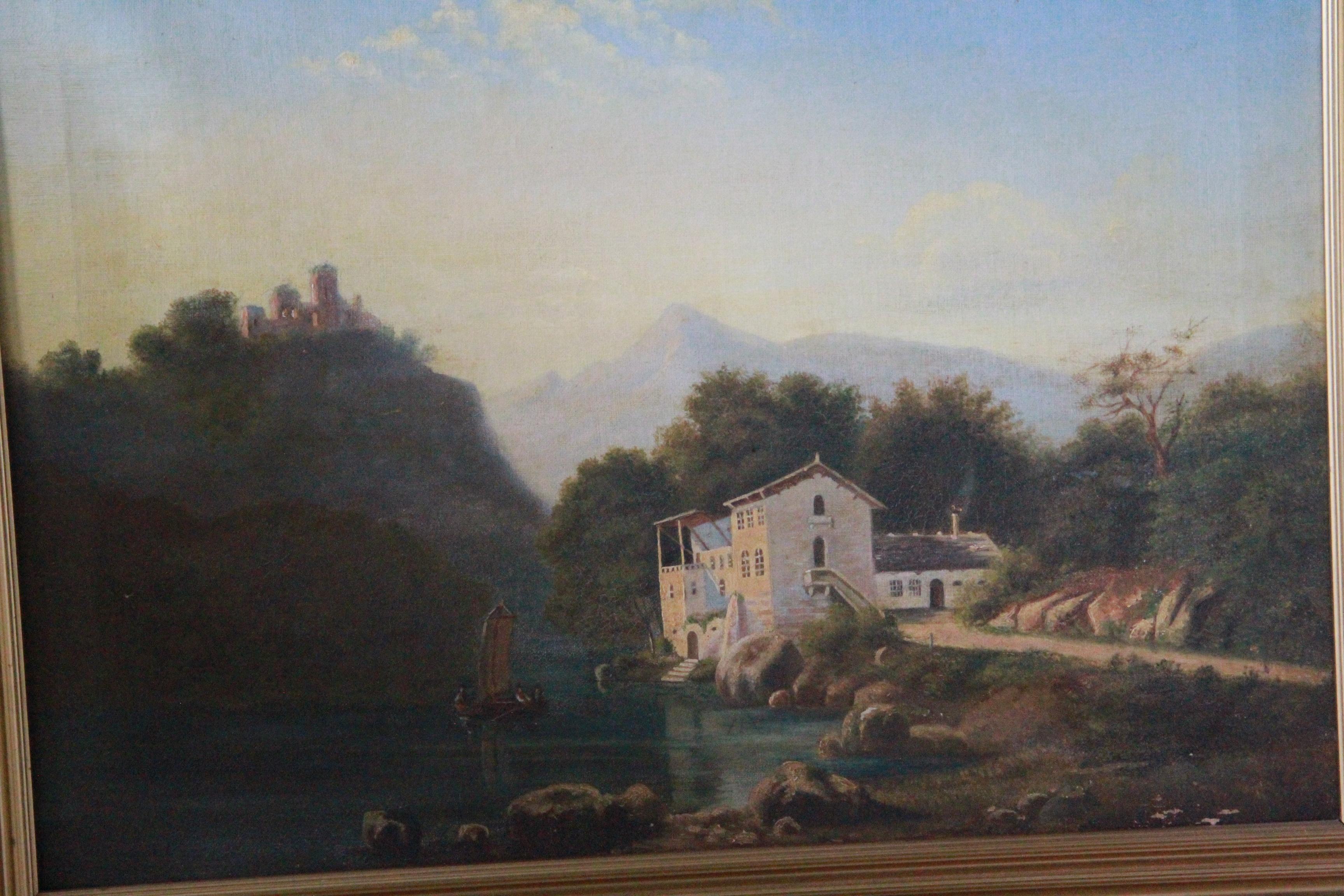 Romantico attr. August Wilhelm Boesen, Veduta del lago di Lucerna 1850, Pittura a olio danese in vendita
