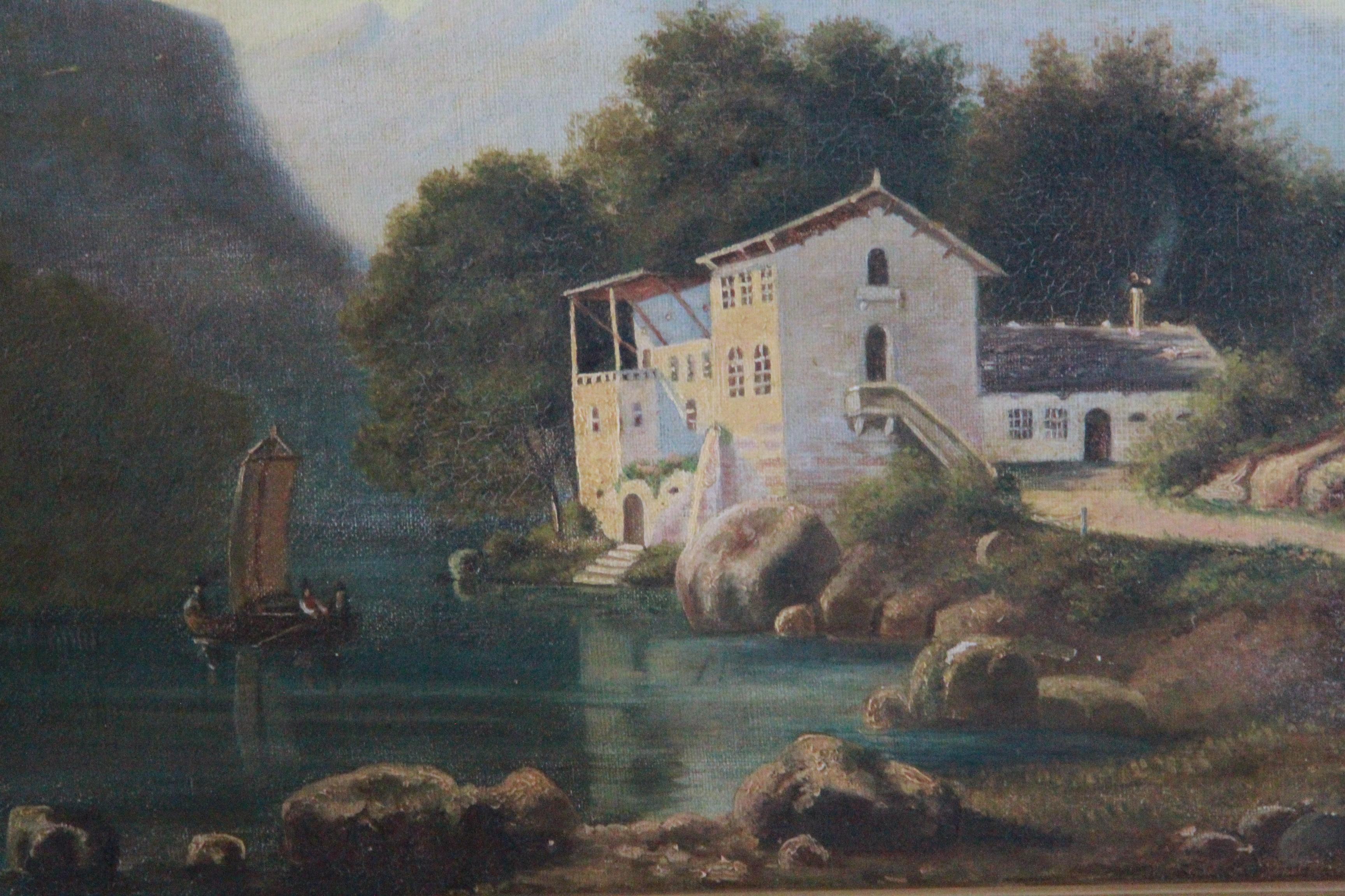 Tela attr. August Wilhelm Boesen, Veduta del lago di Lucerna 1850, Pittura a olio danese in vendita