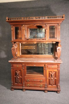 Attr. Daniel Pabst Carved Walnut Victorian Egret and Dog Figural China Cabinet