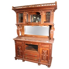 Attr. Daniel Pabst Carved Walnut Victorian Egret and Dog Figural China Cabinet
