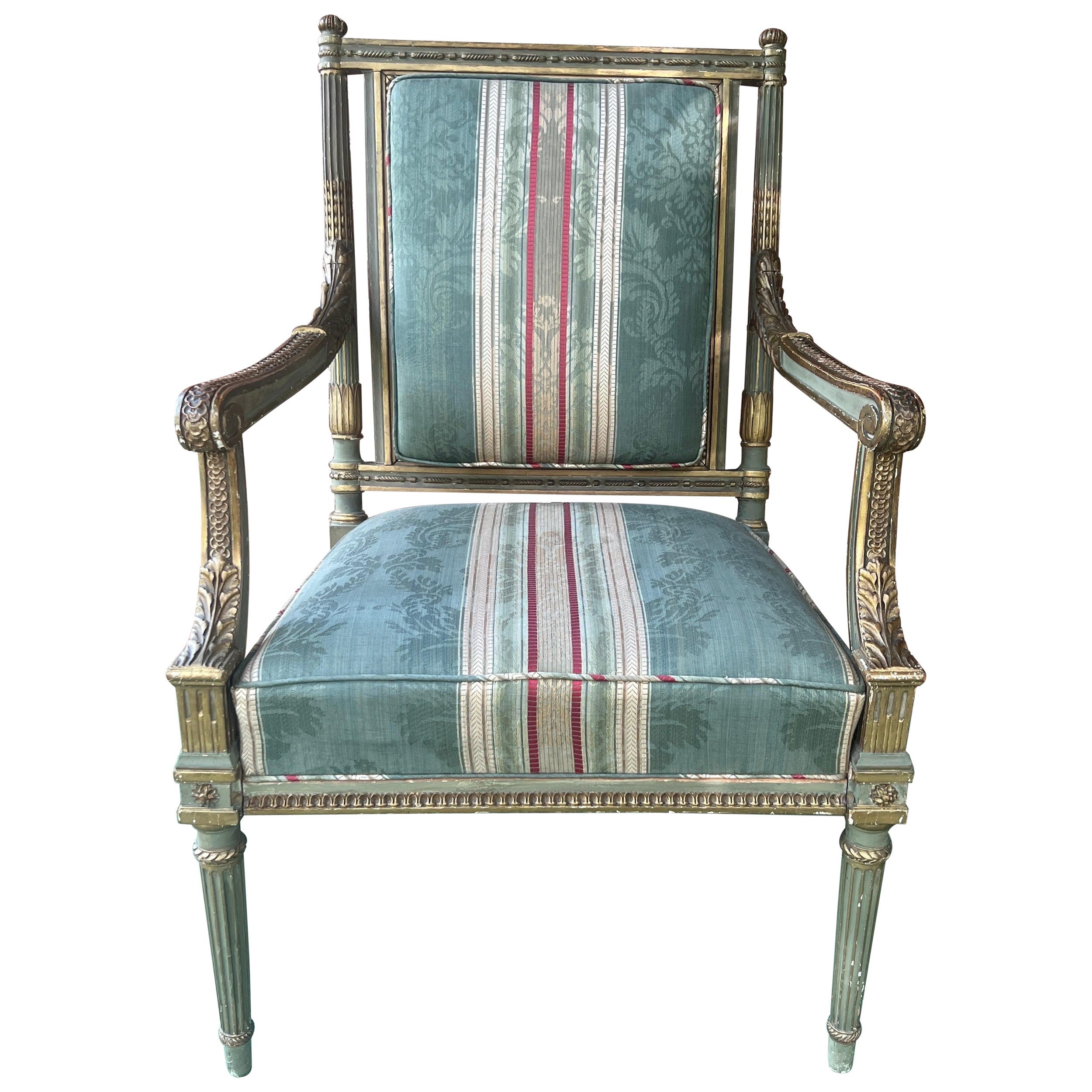 Attr: Georges Jacob (francés, 1739-1814), Sillón tallado en madera dorada y policromado