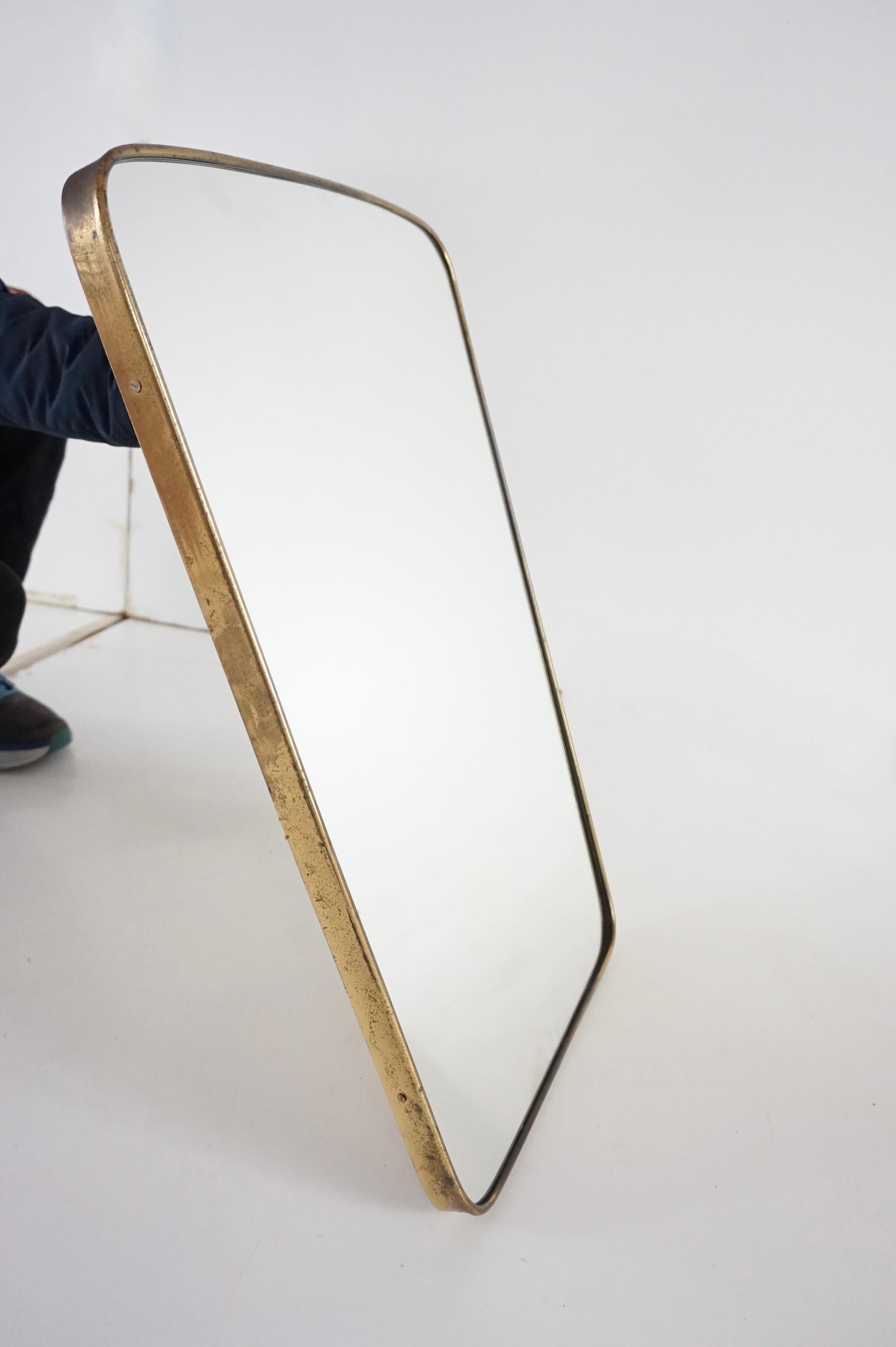 attr. Gio Ponti by Fontana Arte brass wall mirror, Hotel Bristol, 1950 For Sale 4