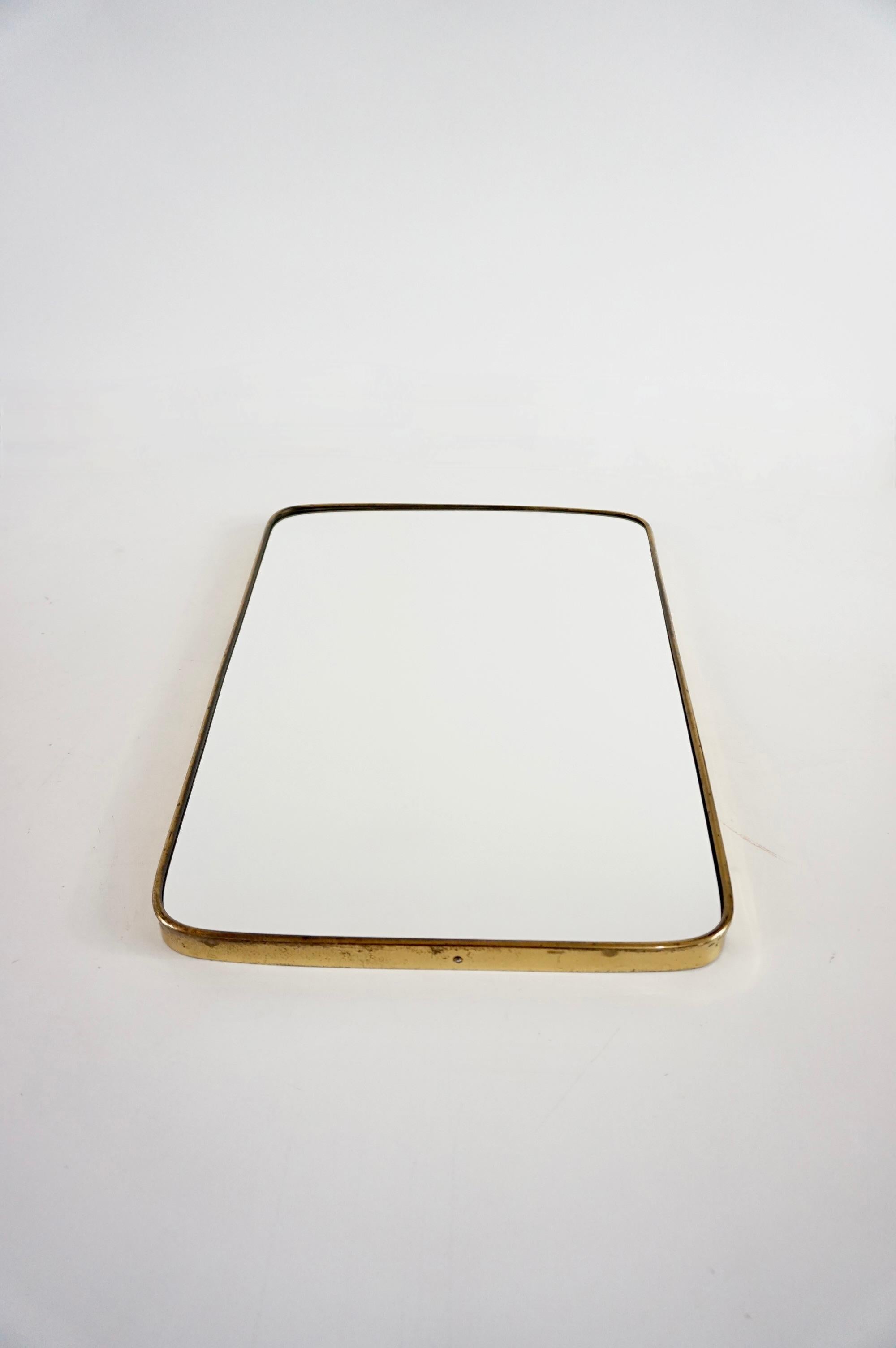 Mid-Century Modern attr. Gio Ponti by Fontana Arte brass wall mirror, Hotel Bristol, 1950 For Sale