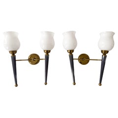 Attr House of Jansen Pareja de Apliques de Dos Luces en Metal Dorado y Tonos Azules