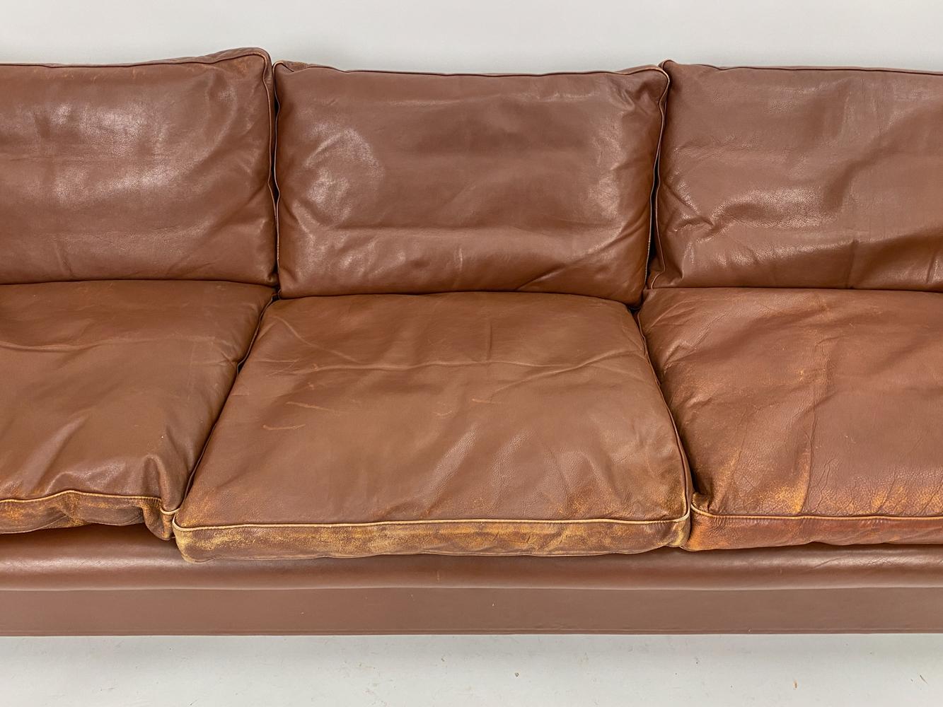 Mid-Century Modern Attr. Illum Wikkelso Danish Mid-Century Leather Sofa