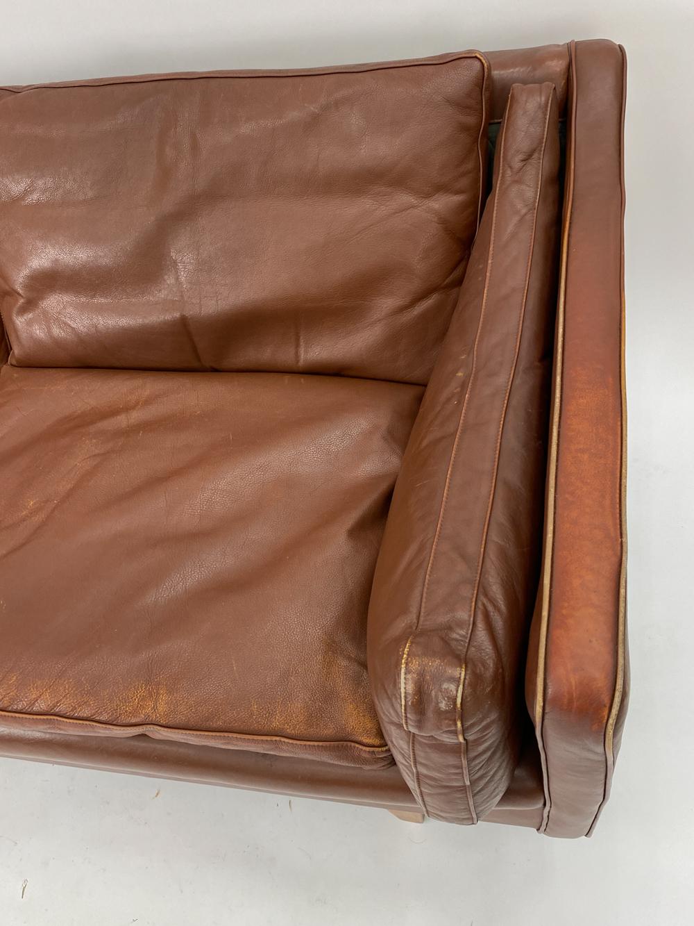 Attr. Illum Wikkelso Danish Mid-Century Leather Sofa In Good Condition In Norwalk, CT