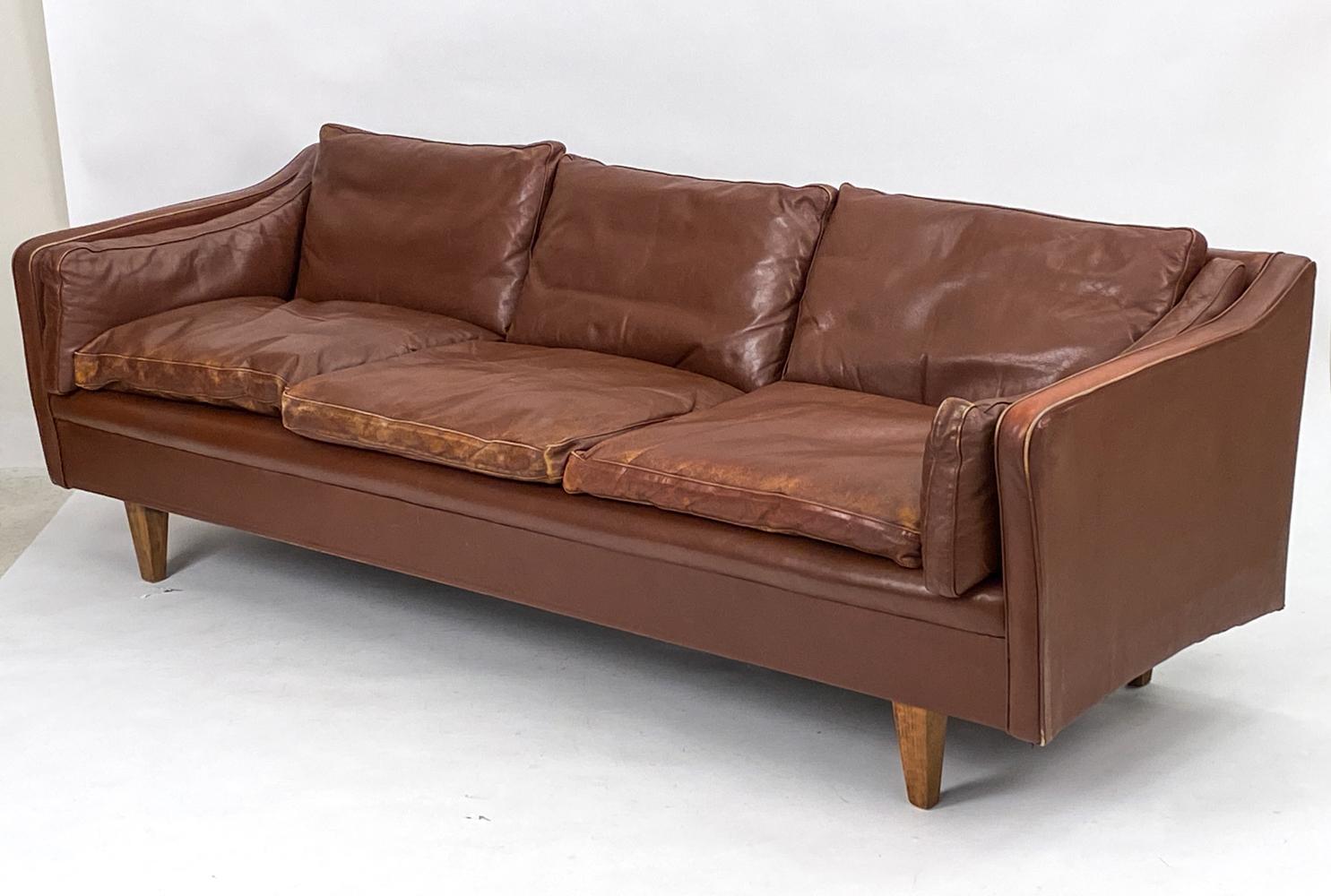 Mid-20th Century Attr. Illum Wikkelso Danish Mid-Century Leather Sofa