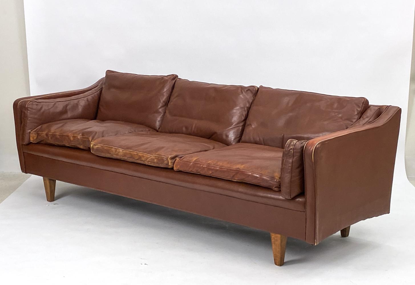 Attr. Illum Wikkelso Danish Mid-Century Leather Sofa 1