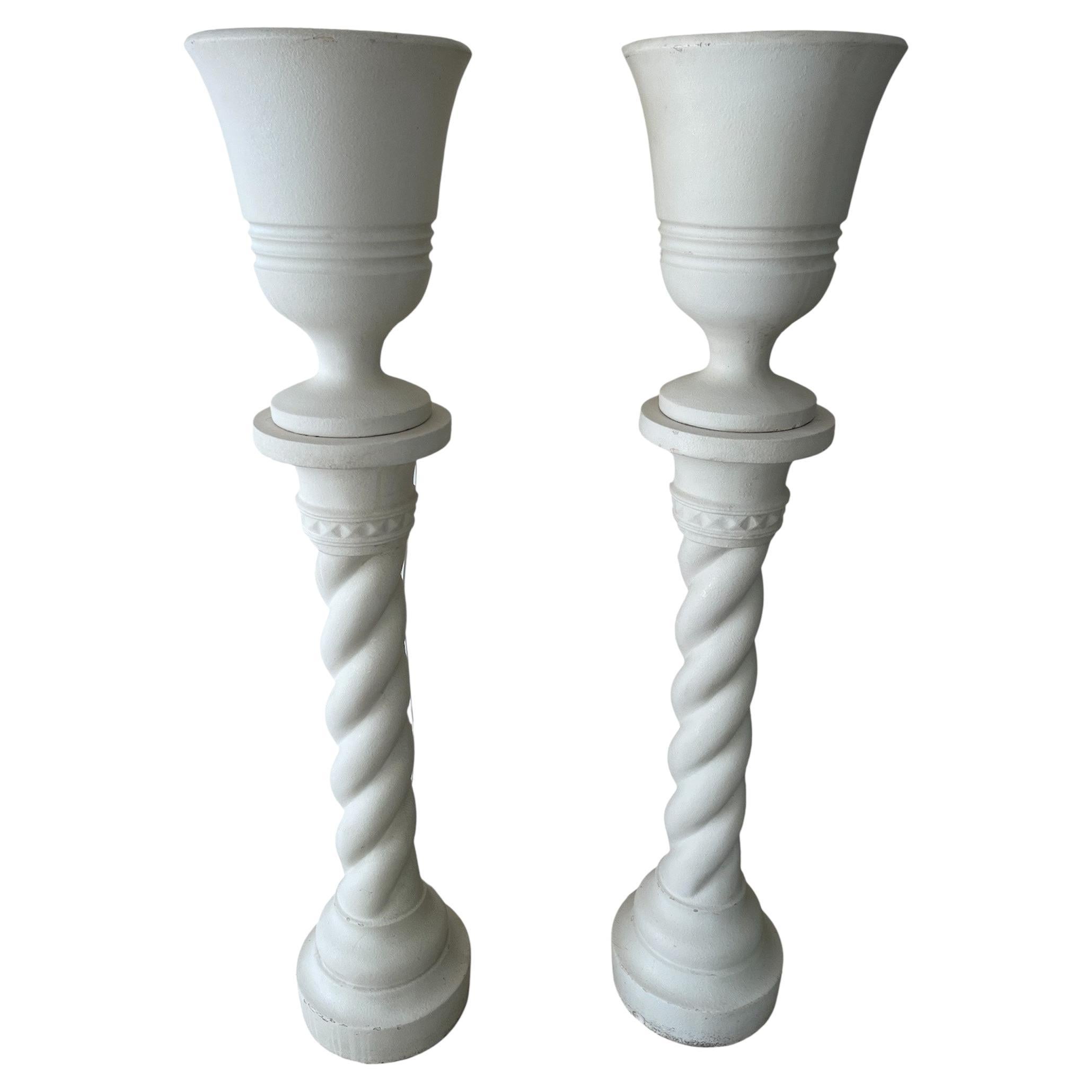 A.C. Moreux Paire de colonnes en plâtre et de bassins illuminés, France, années 1940 en vente