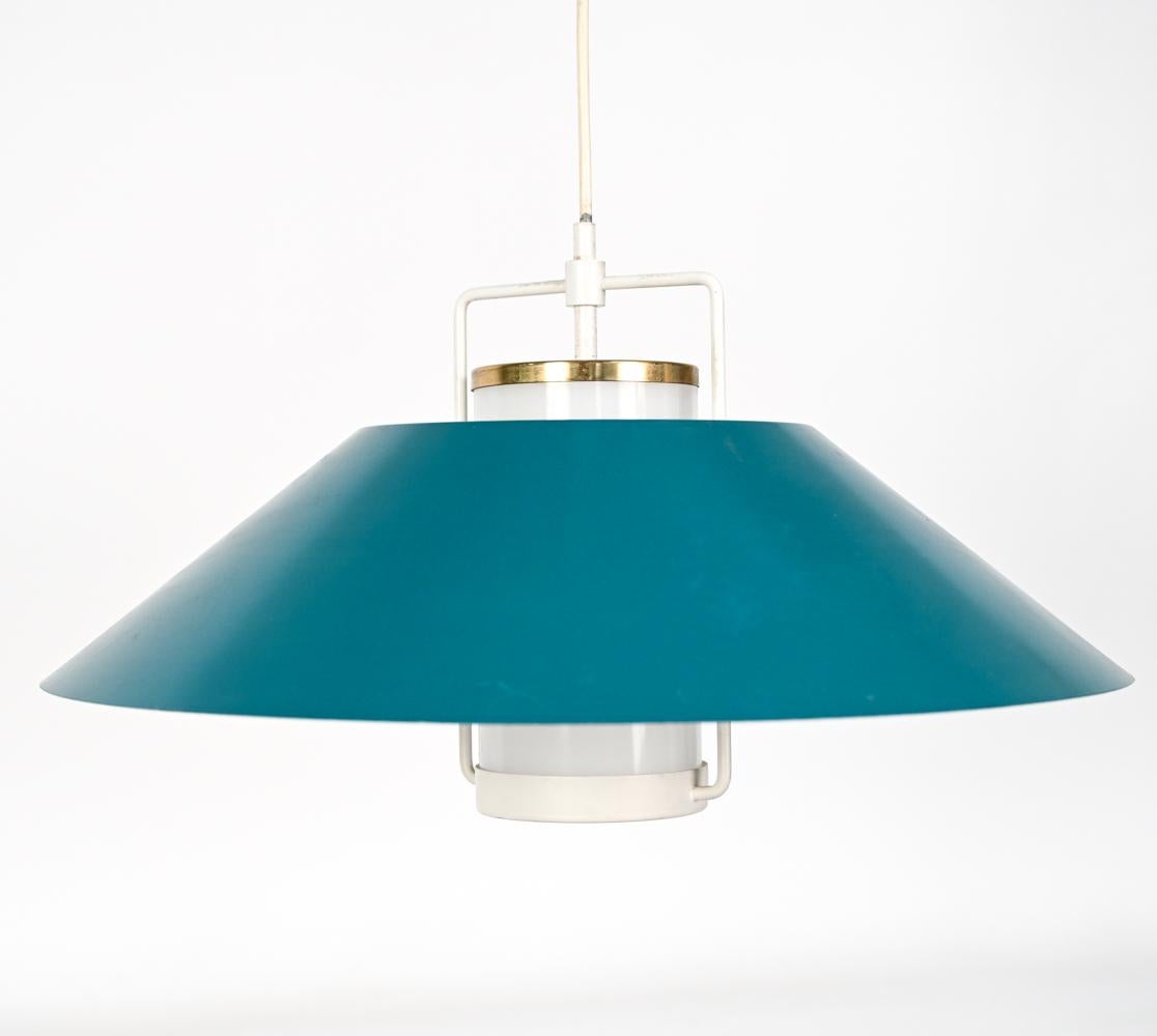 A fun, brightly colored Danish mid-century pendant light attributed to KBH Belysning.