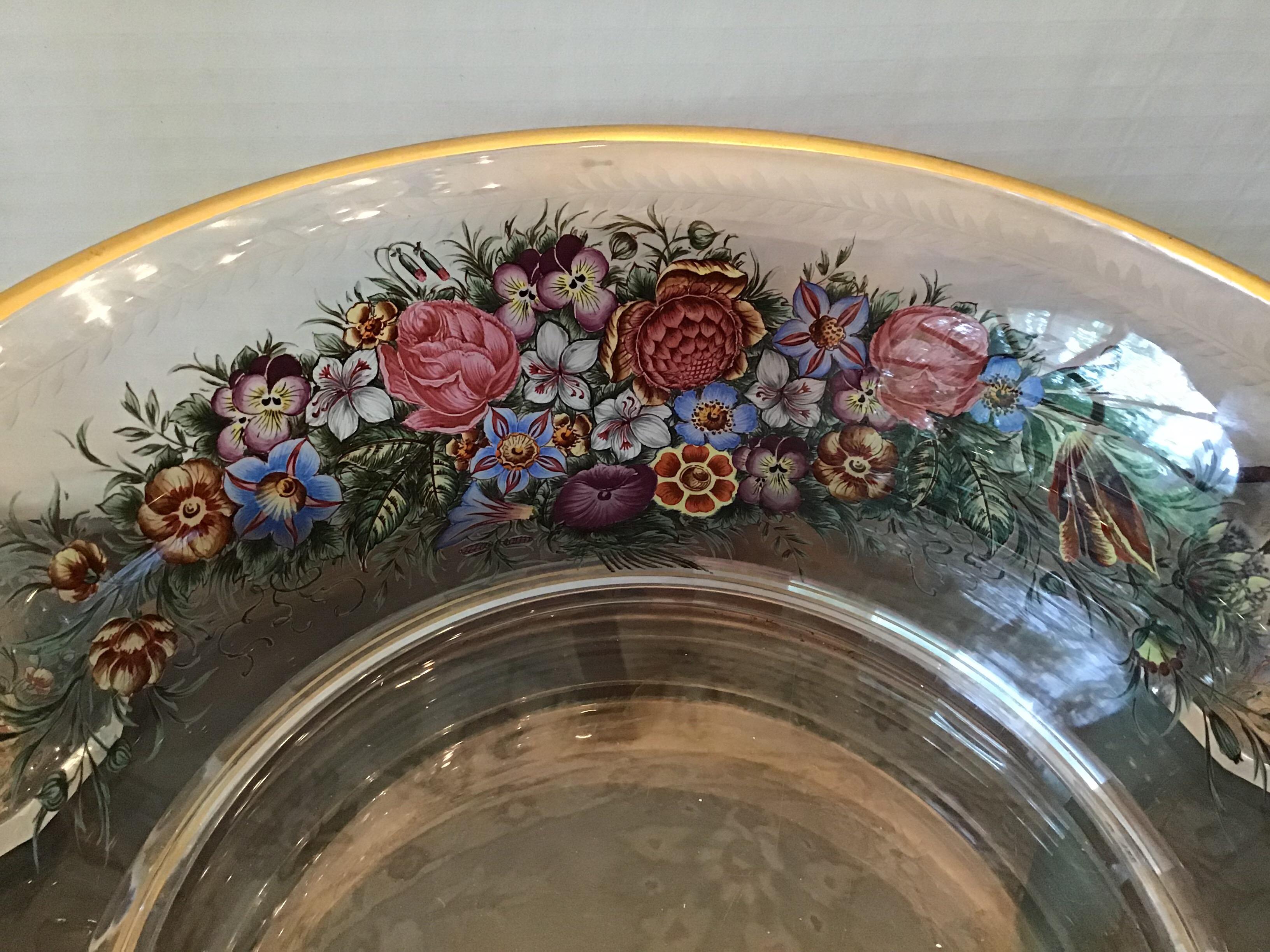 This is the most beautiful 19th century hand painted enameled floral glassware set. I am attributing it to Lobmeyr or moser. The quality is exceptional and the painting is intricate detailed and very colorful. The set includes 34 pieces. Each piece