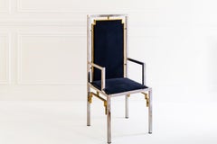 Roméo Rega Attr High-Back Throne Chair, Silver & Blue velvet 1970 Italian Design