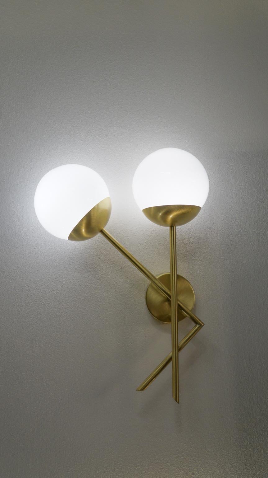 Italian Attributed Stilnovo Mid-Century Modern White Pair of Murano Glass Wall Sconces For Sale