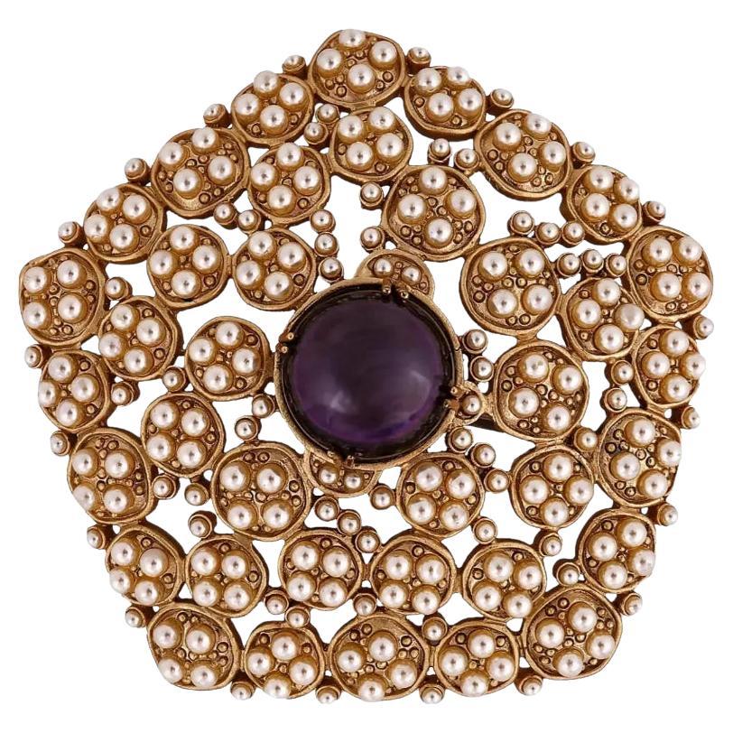 Attr To Chanel And Gripoix Glass Cluster Brooch For Sale