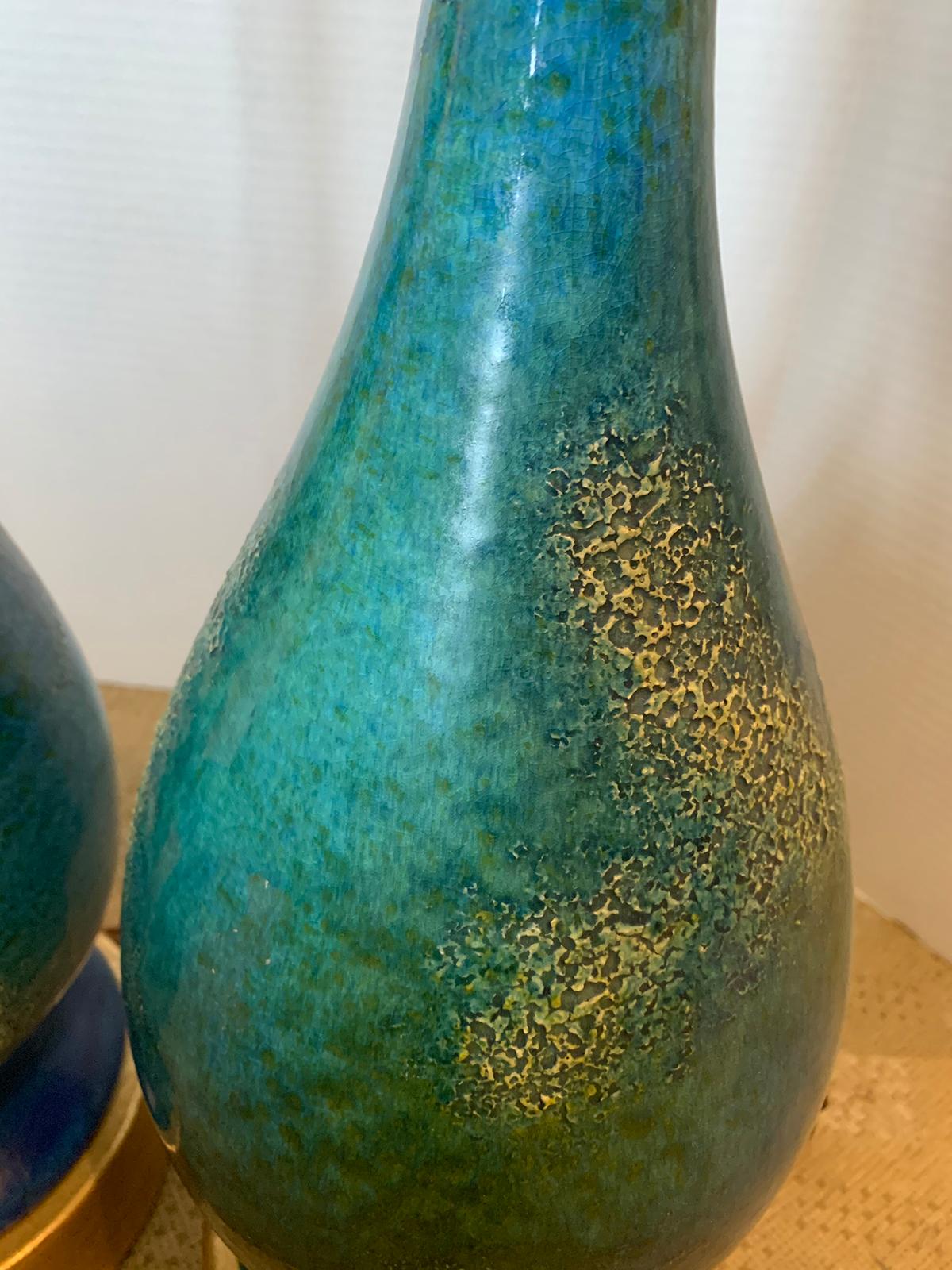 Pair of Mid-20th Century American Turquoise Glazed Royal Haeger Pottery Lamps 4