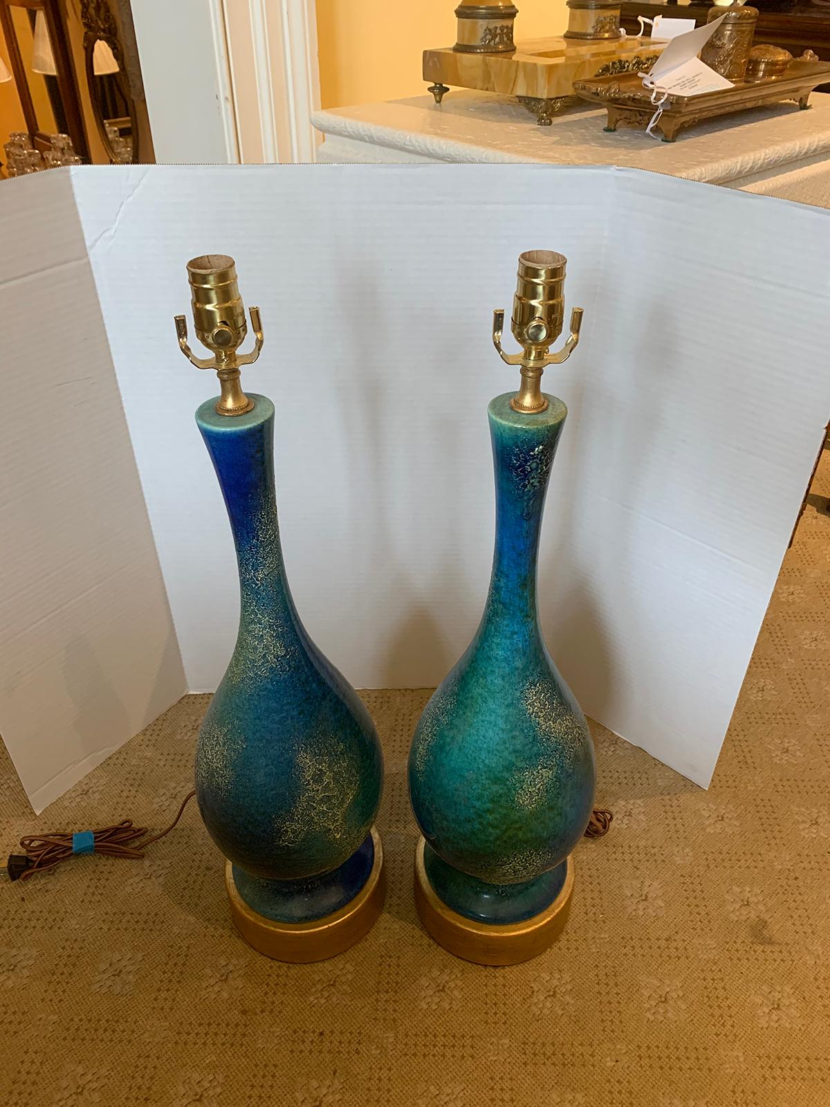 Pair of Mid-20th Century American Turquoise Glazed Royal Haeger Pottery Lamps 9