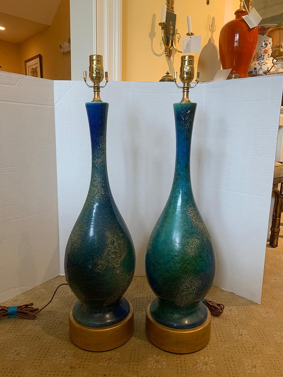 Pair of Mid-20th Century American Turquoise Glazed Royal Haeger Pottery Lamps
New wiring.